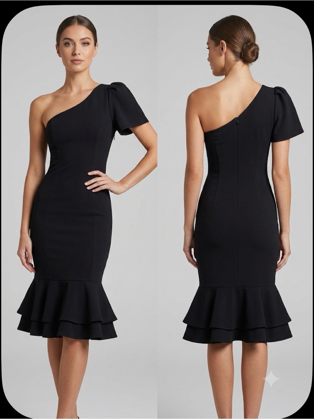 Women's One-Shoulder Black Ruffle-Hem Dress